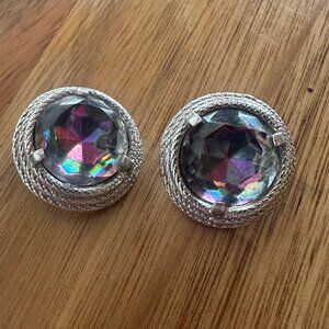 Vintage Elsa Schiaparelli  signed Aurora Borealis/Rainbow Clip On Earrings
